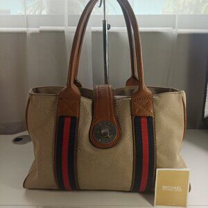Michael Kors Large Tan Beige Satchel Solid Canvas Leather Straps